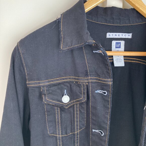 GAP Stretch Black Denim Jacket Small Cotton Spandex Trucker (Small) - Picture 5 of 7